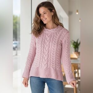 Aran Chunky cable knit Irish wool‎ crew neck size medium